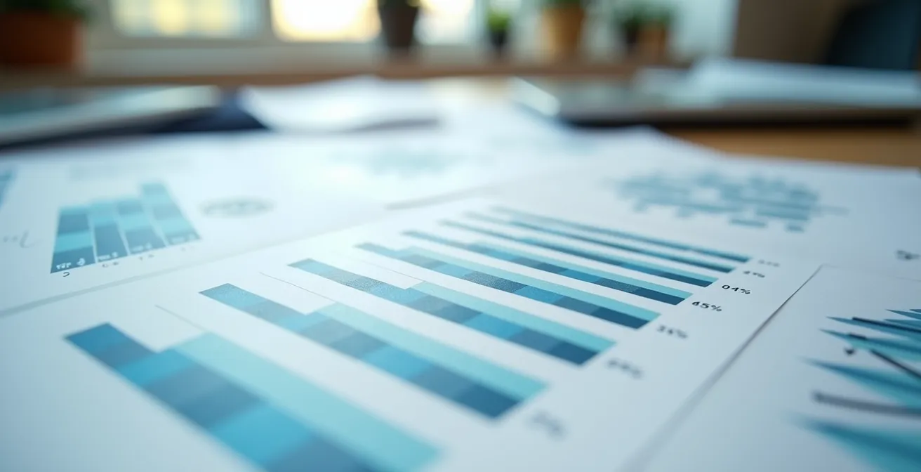 Bureau d'analyste avec multiples documents d'analyse financière et graphiques de performance fournisseurs