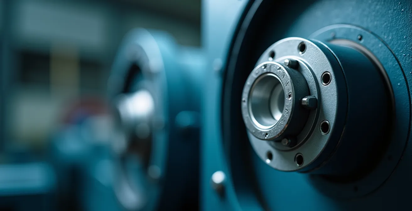 Vue macro d'un capteur de vibration installé sur un roulement de moteur industriel