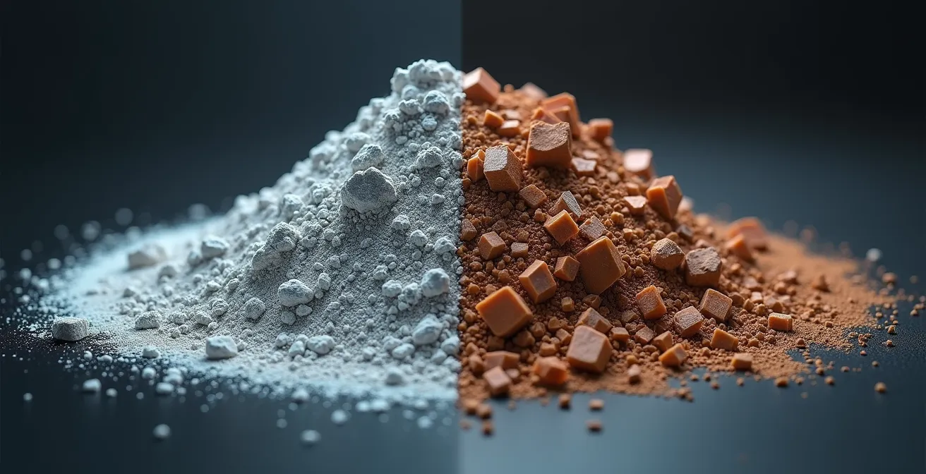 Comparaison visuelle des composants de batteries NMC et LFP avec leurs matériaux caractéristiques