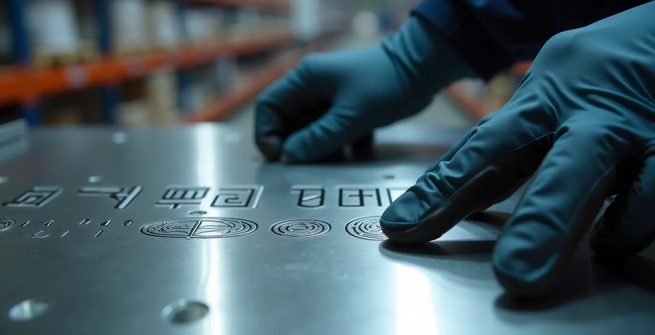 Inspecteur vérifiant la conformité d'équipements québécois dans un entrepôt européen moderne