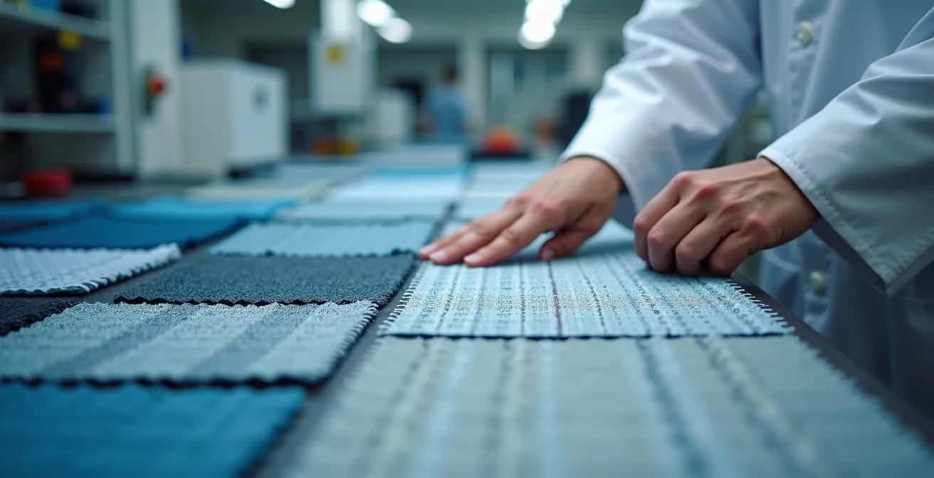 Laboratoire de développement de textiles techniques avec échantillons de matériaux innovants