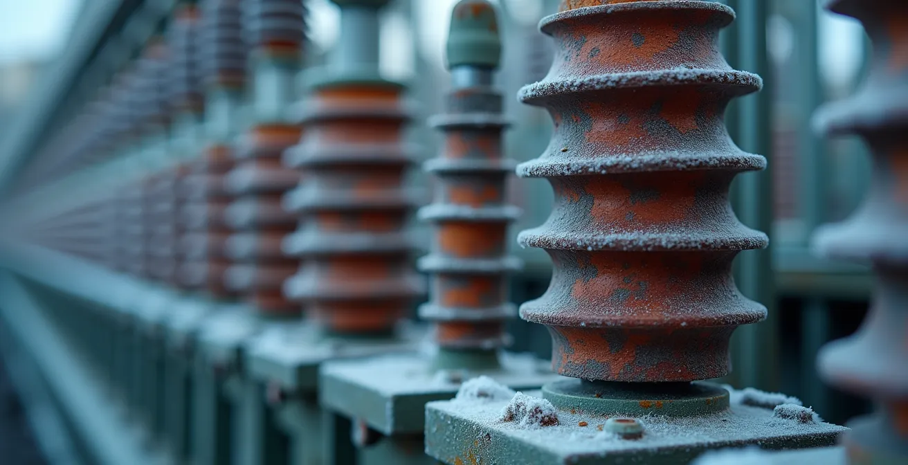 Gros plan sur un transformateur haute tension avec isolateurs en porcelaine dans un environnement industriel québécois